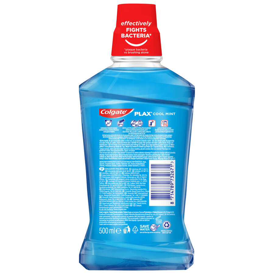 Colgate Plax Cool Mint, apă de gură, fără alcool, 500 ml