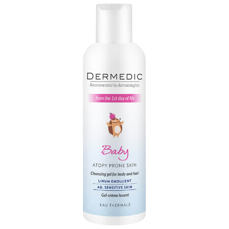 Dermedic Linum Emolient Baby, gel cremos de spălare din prima zi de viață, piele uscată, piele atopică, cu simptome de psoriazis, 200 ml