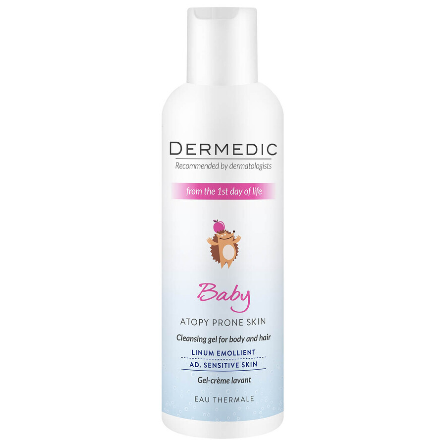 Dermedic Linum Emolient Baby, gel cremos de spălare din prima zi de viață, piele uscată, piele atopică, cu simptome de psoriazis, 200 ml