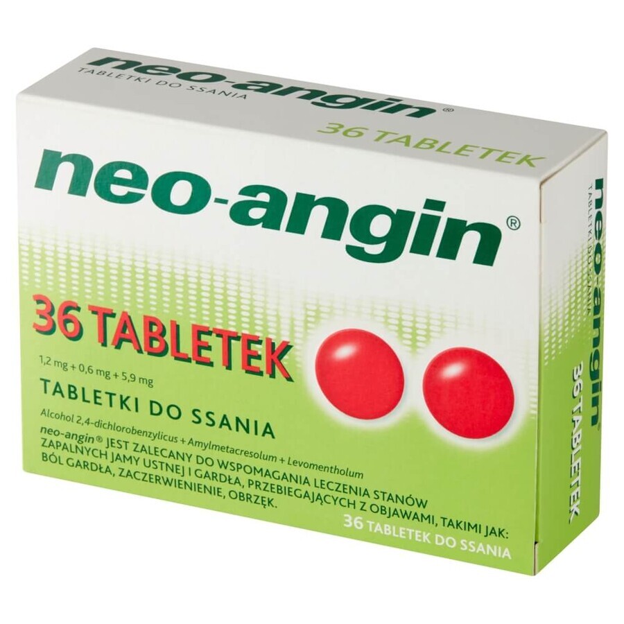 Neo-Angin 1,2 mg + 0,6 mg + 5,9 mg, 36 pastile