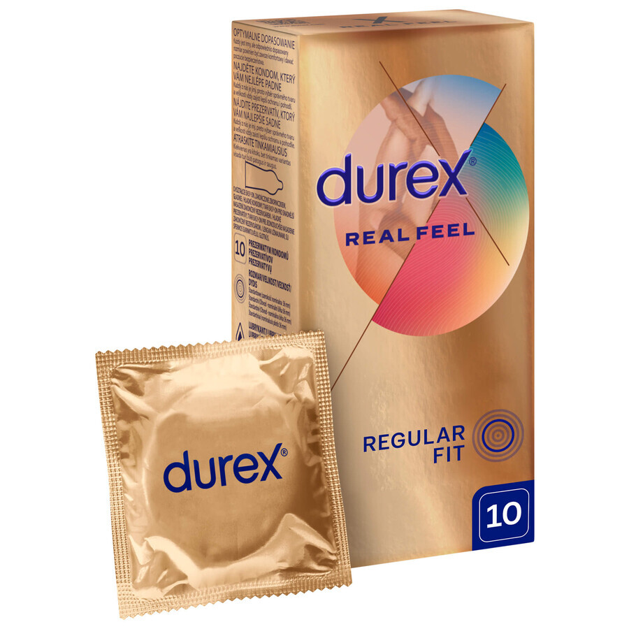 Durex Real Feel, preservativi lisci senza lattice, 10 pezzi