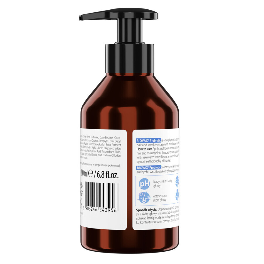 Biovax Prebiotic, shampooing hydratant prébiotique, 200 ml