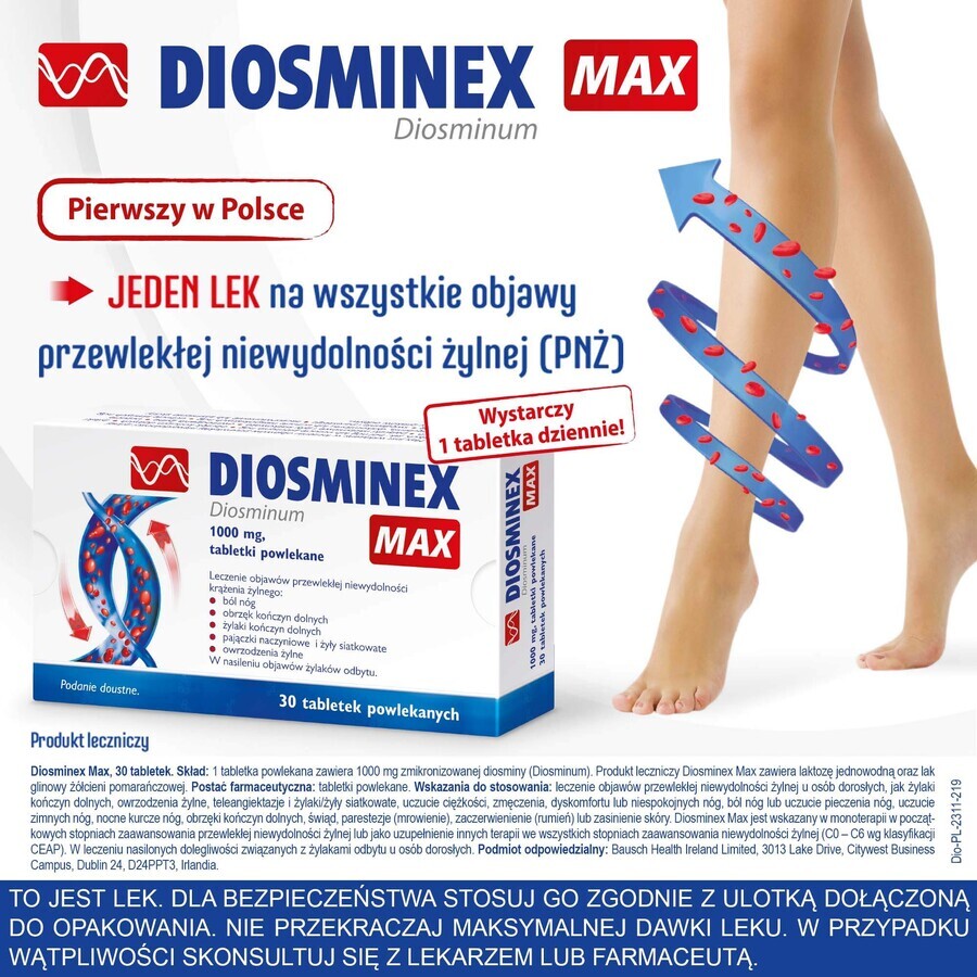 Diosminex Max 1000 mg, 30 comprimate filmate