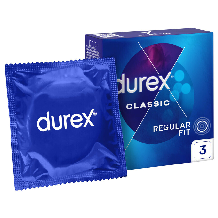 Durex Classic, preservativi classici lisci, 3 pezzi