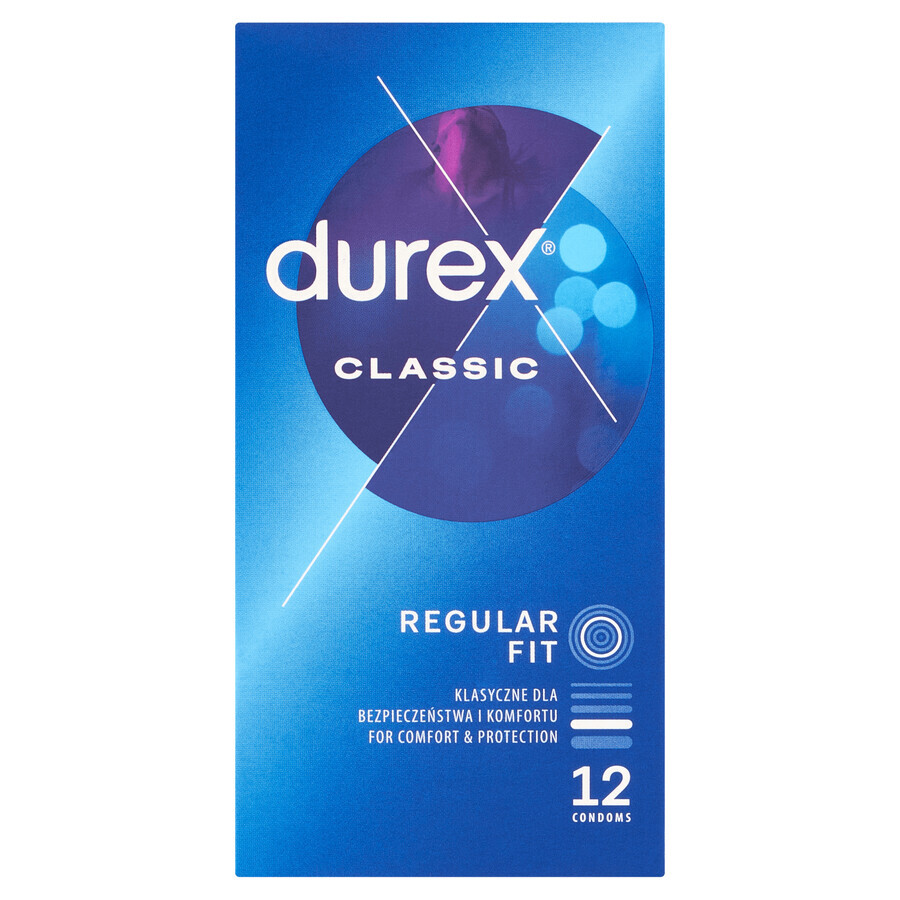 Durex Classic, preservativi classici lisci, 12 pezzi