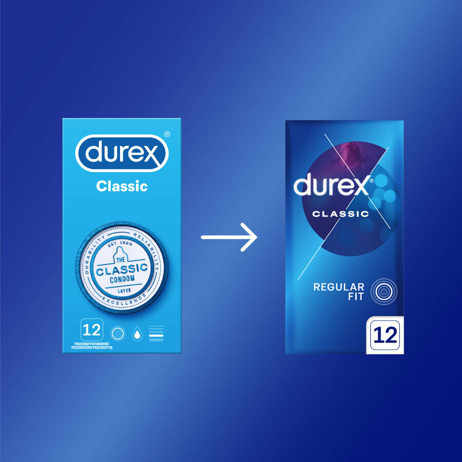 Durex Classic, preservativi classici lisci, 12 pezzi