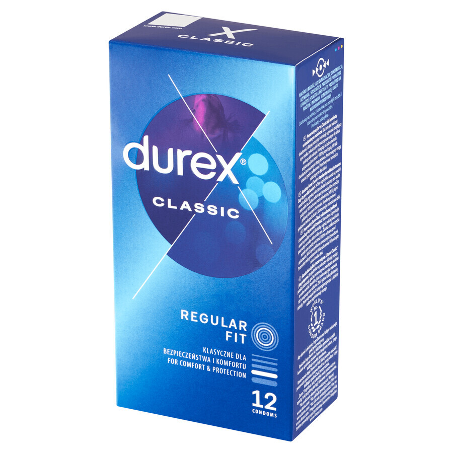 Durex Classic, preservativi classici lisci, 12 pezzi