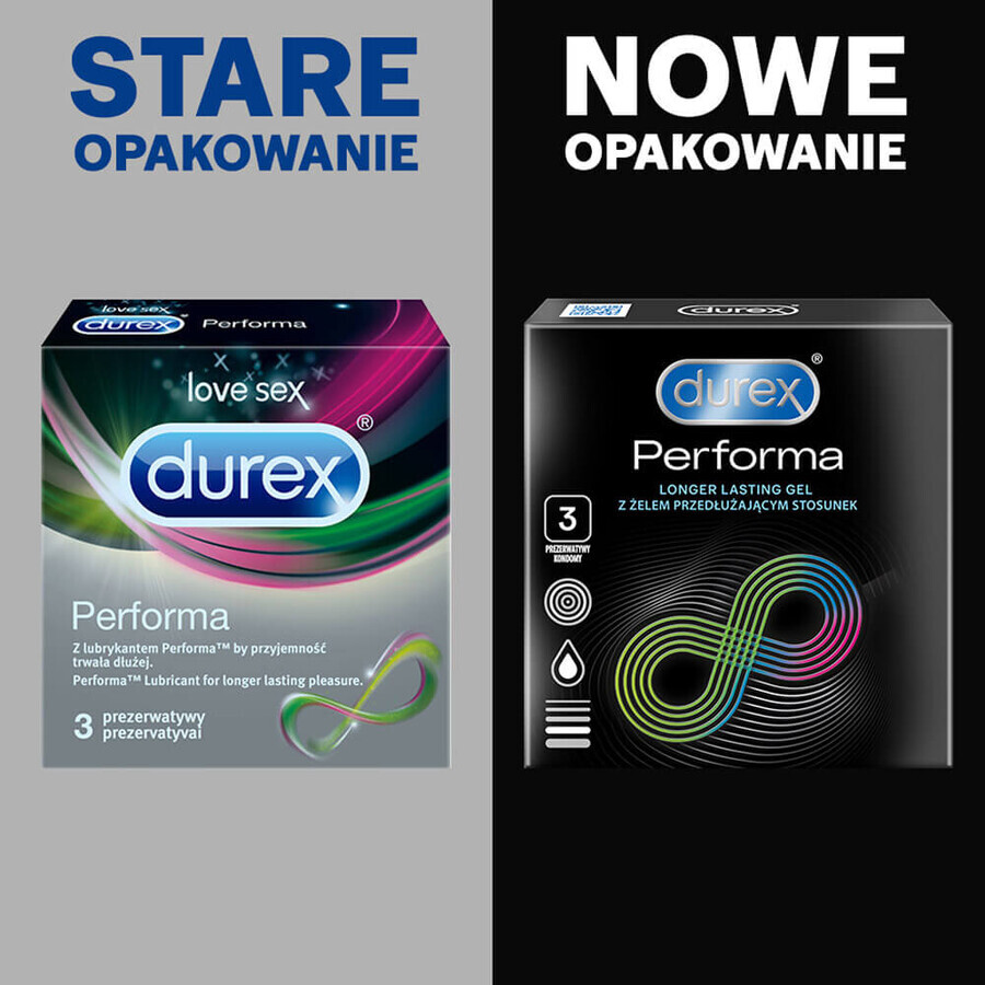 Durex Performa, préservatifs avec lubrifiant prolongateur de rapports sexuels, 3 pièces