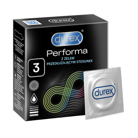 Durex Performa, préservatifs avec lubrifiant prolongateur de rapports sexuels, 3 pièces