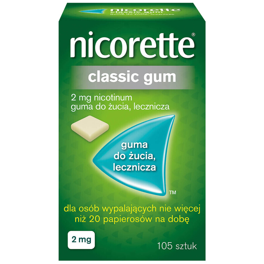 Nicorette Classic Gum 2 mg, gomma da masticare medicinale, 105 pezzi