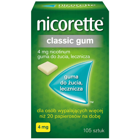 Nicorette Classic Gum 4 mg, gomma da masticare medicinale, 105 pezzi