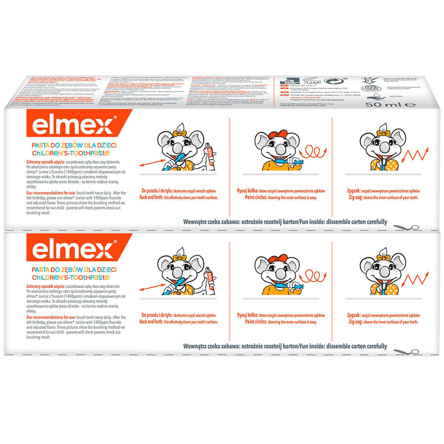 Elmex, dentifricio per bambini con aminofluoruro, 0-6 anni, 2 x 50 ml