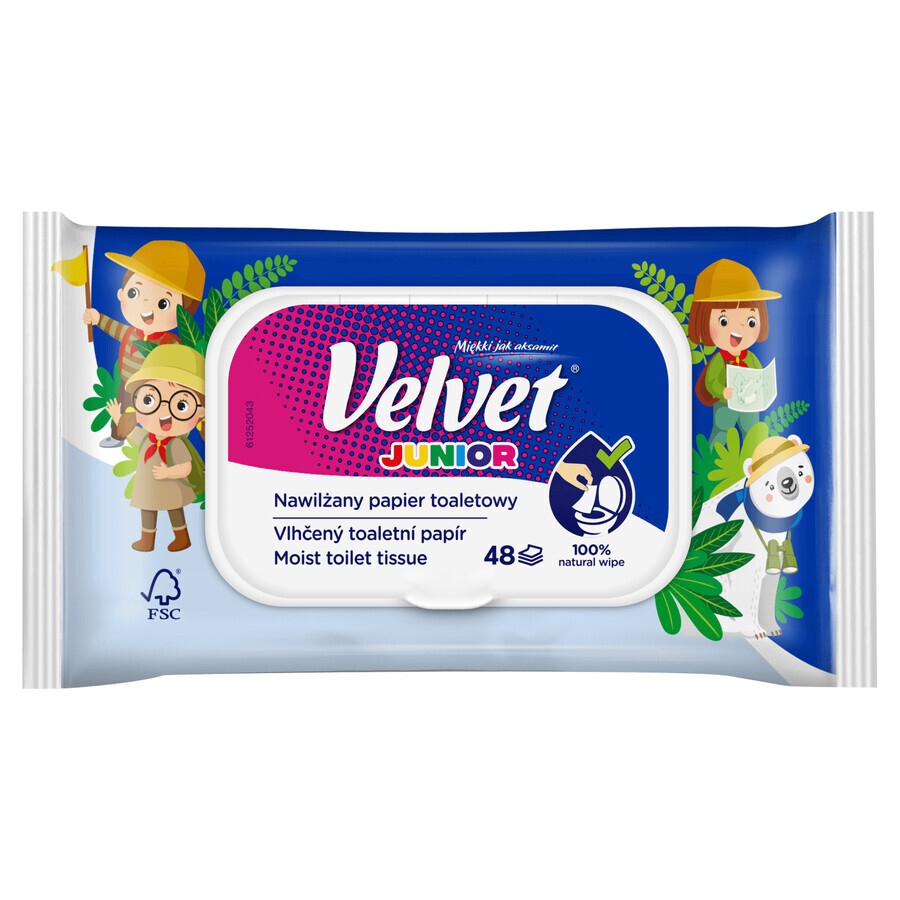 Velvet Junior, carta igienica umidificata, con clip, 42 pezzi