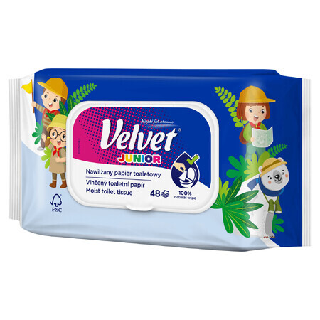 Velvet Junior, carta igienica umidificata, con clip, 42 pezzi