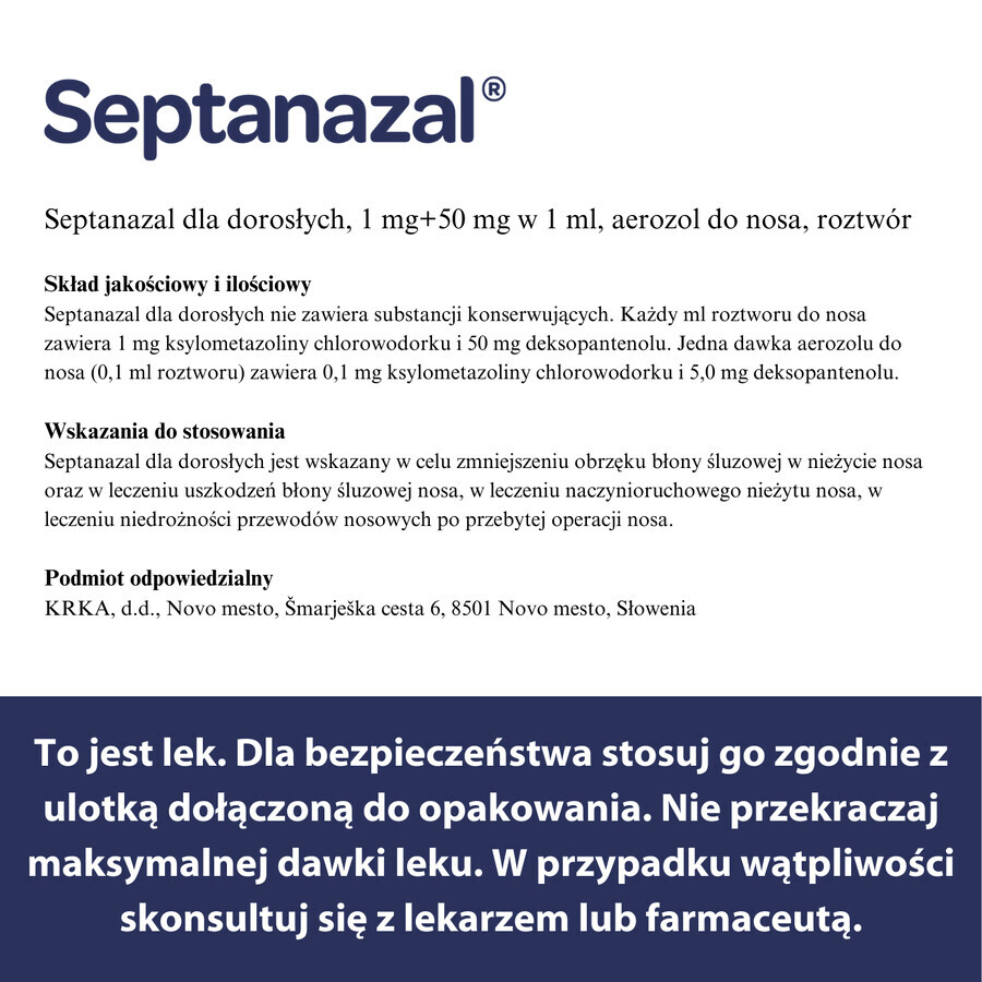 SeptaNazal per adulti (1 mg + 50 mg)/ml, spray nasale, 10 ml