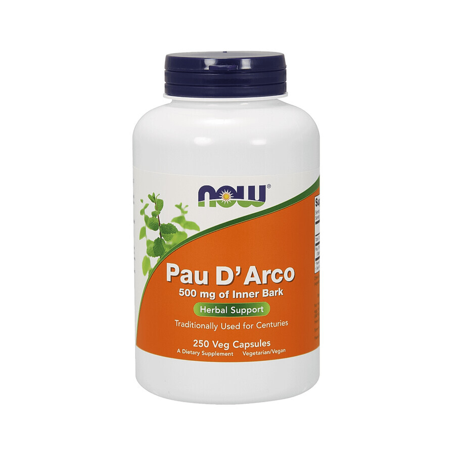 Now Foods Pau D&#39;Arco 500 mg, lapacho, 250 cápsulas vegetales