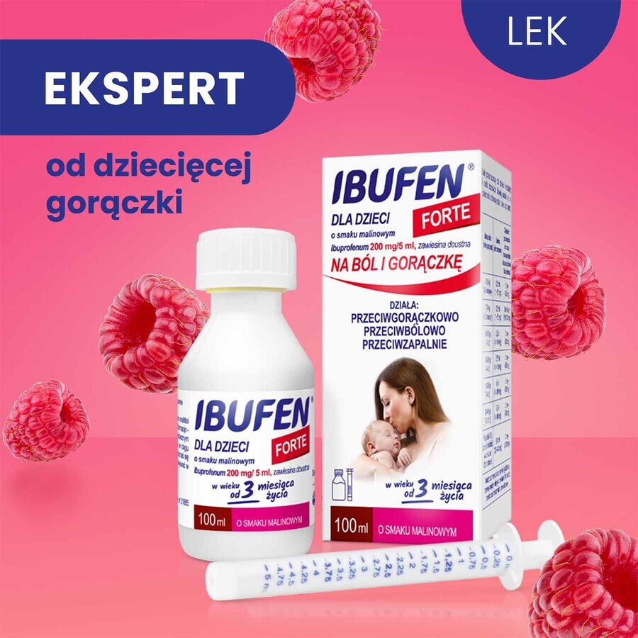 Ibufen for children Strong raspberry flavor 200 mg/ 5ml, oral suspension from 3 months, 100ml