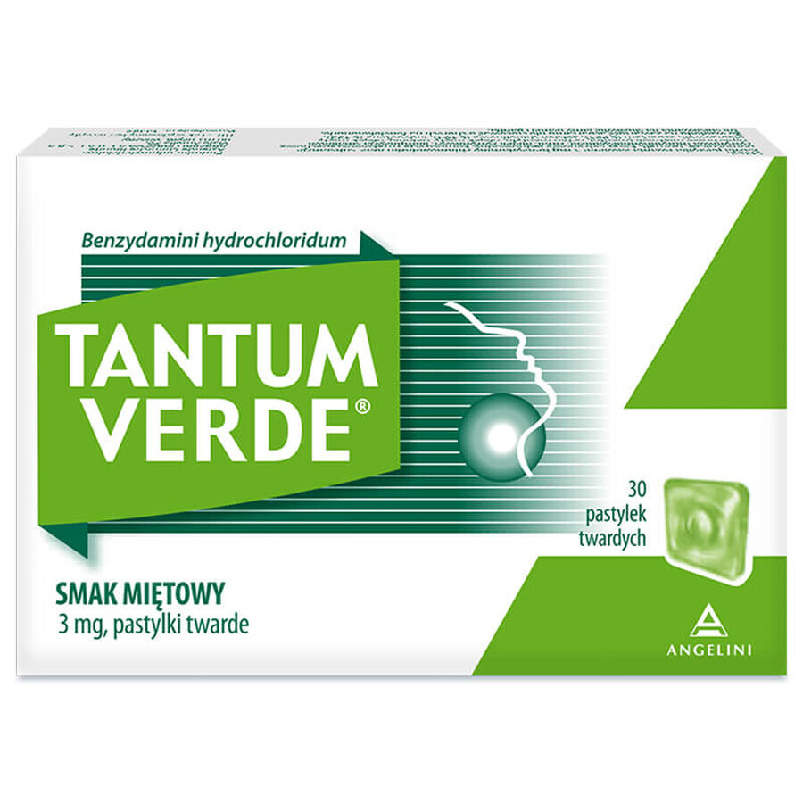 Tantum Verde 3 mg, aromă de mentă, 30 pastile tari