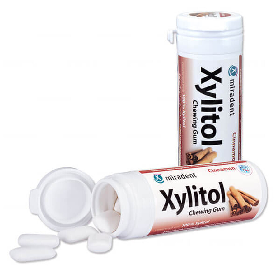 Miradent Xylitol, gomma da masticare con xilitolo, gusto cannella, 30 pezzi