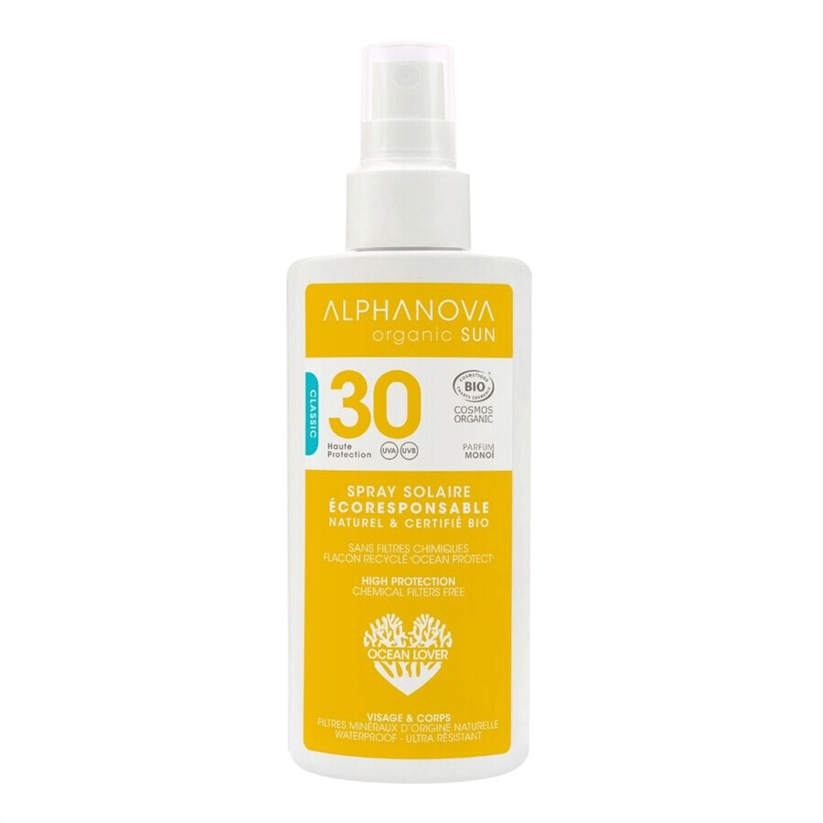 Alphanova Sun Bio, protezione solare spray, ipoallergenica, SPF 30, 125 g