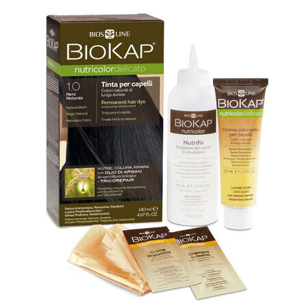 Biokap Nutricolor Delicato, colore per capelli, 1.0 nero naturale, 140 ml