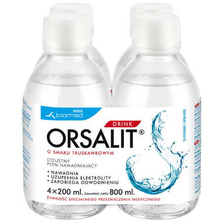 Orsalit Drink, liquido orale reidratante per bambini sopra i 3 anni, gusto fragola, 4 x 200 ml