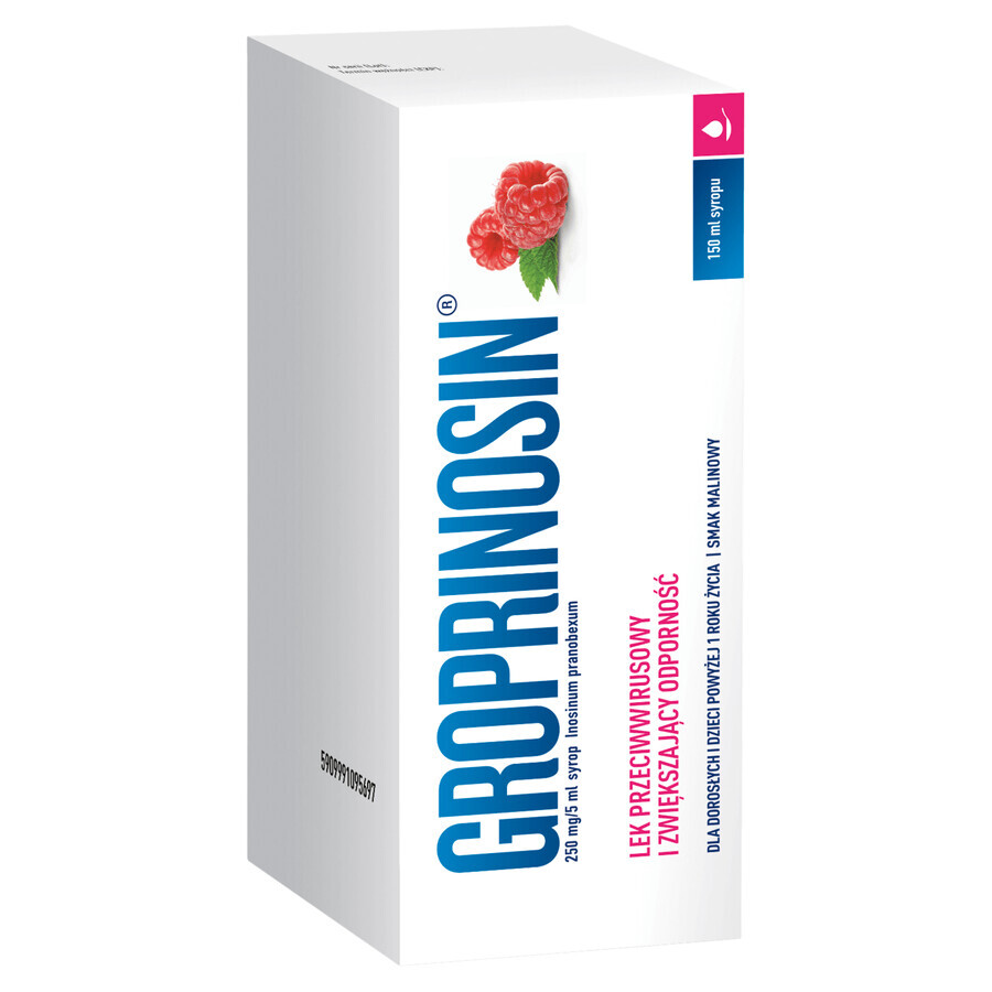 Groprinosin 250 mg/ 5ml, sirop pentru copii peste 1 an și adulți, aromă de zmeură, 150 ml