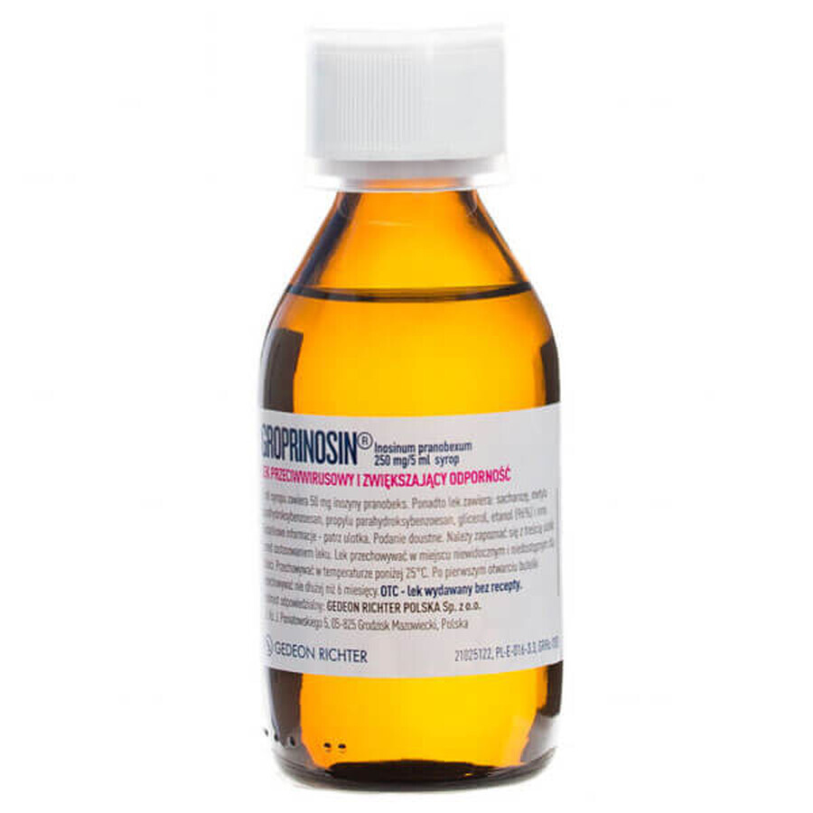 Groprinosin 250 mg/ 5ml, sirop pentru copii peste 1 an și adulți, aromă de zmeură, 150 ml