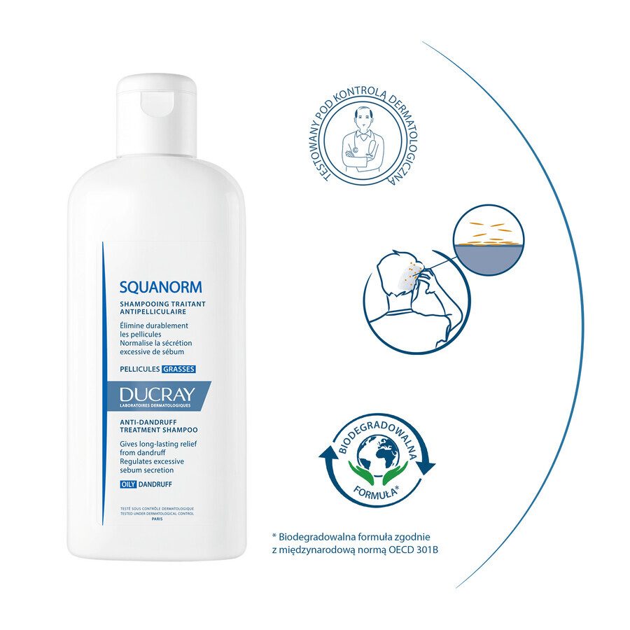 Ducray Squanorm, antiroosshampoo, vette roos, 200 ml