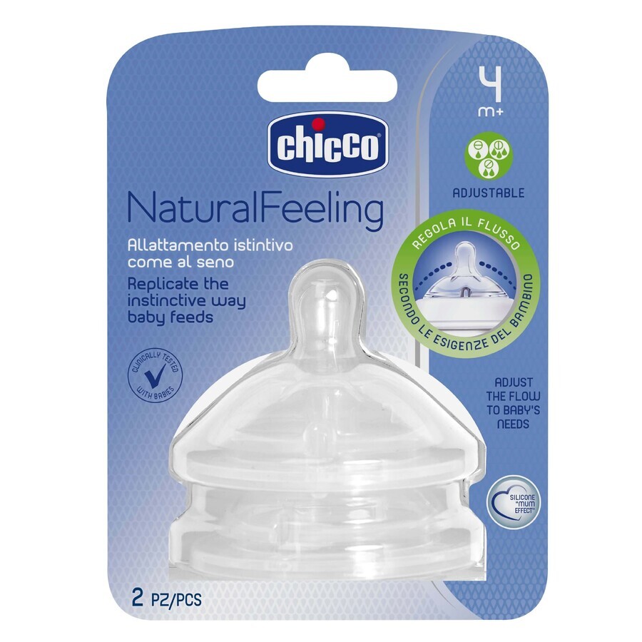 Chicco, NaturalFeeling teat for baby bottle 4m +, adjustable flow, after 4 months, 2 pieces