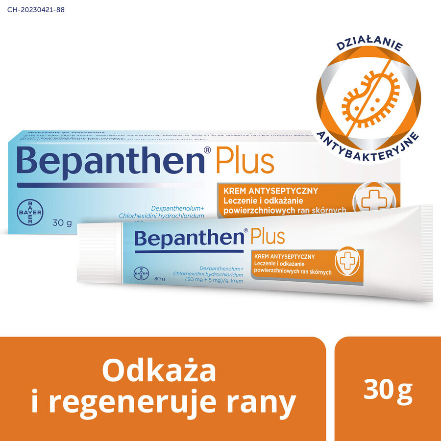 Bepanthen Plus (50 mg + 5 mg)/g, antiseptic wound cream, 30 g