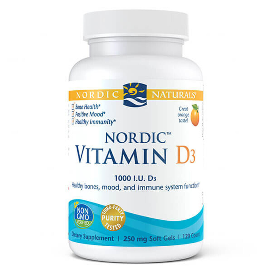 Nordic Naturals Vitamin D3, Vitamin D 1000 IU, Orangengeschmack, 120 Kapseln