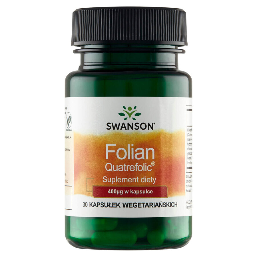 Swanson Folate Quatrefolic, acido folico 400 μg, 30 capsule vegetali