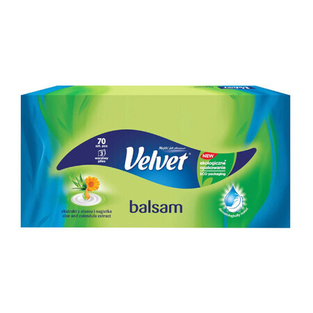 Velvet Balsam, fazzoletti a 3 strati con aloe vera ed estratto di calendula, 70 pz.