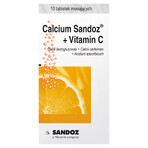 Calcio Sandoz + Vitamina C 260 mg + 1000 mg, gusto arancia, 10 compresse effervescenti