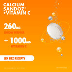 Calcio Sandoz + Vitamina C 260 mg + 1000 mg, gusto arancia, 10 compresse effervescenti