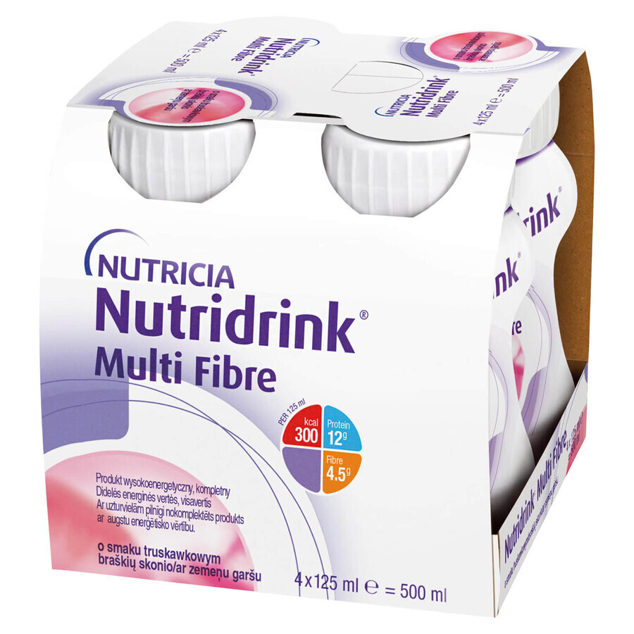 Nutridrink Multi Fibre, integratore alimentare, gusto fragola, 4 x 125 ml