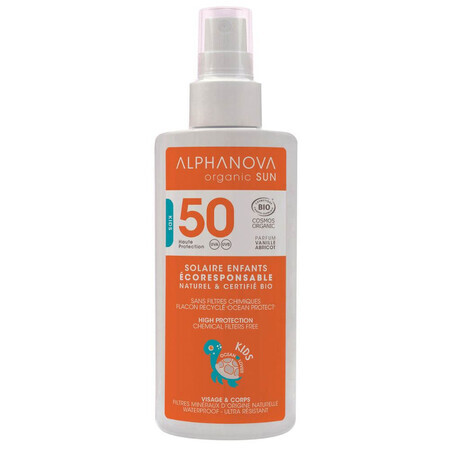 Alphanova Sun Kids Bio, spray solare per bambini, ipoallergenico, SPF 50, 125 g