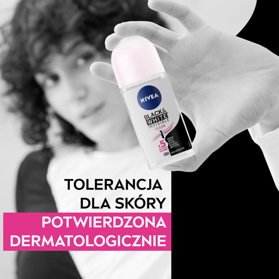 Nivea, Roll-on Antitranspirant, Unsichtbar Schwarz &amp; Weiß, Klar, 50 ml