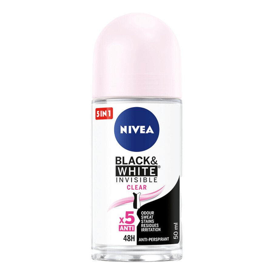 Nivea, Roll-on Antitranspirant, Unsichtbar Schwarz &amp; Weiß, Klar, 50 ml