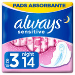 Always Ultra Night Sensitive, hygienic towels with wings, 14 pcs