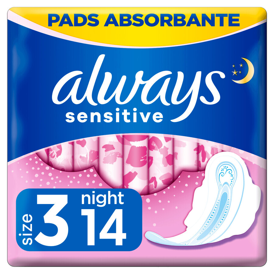 Always Ultra Night Sensitive, hygienic towels with wings, 14 pcs