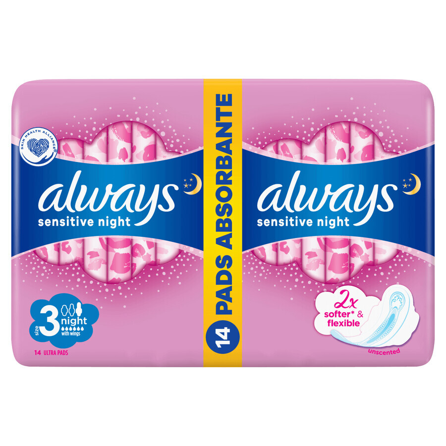 Always Ultra Night Sensitive, hygienic towels with wings, 14 pcs