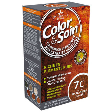 Color&amp;Soin, vopsea de păr, 7C, cupru blond închis, 135 ml