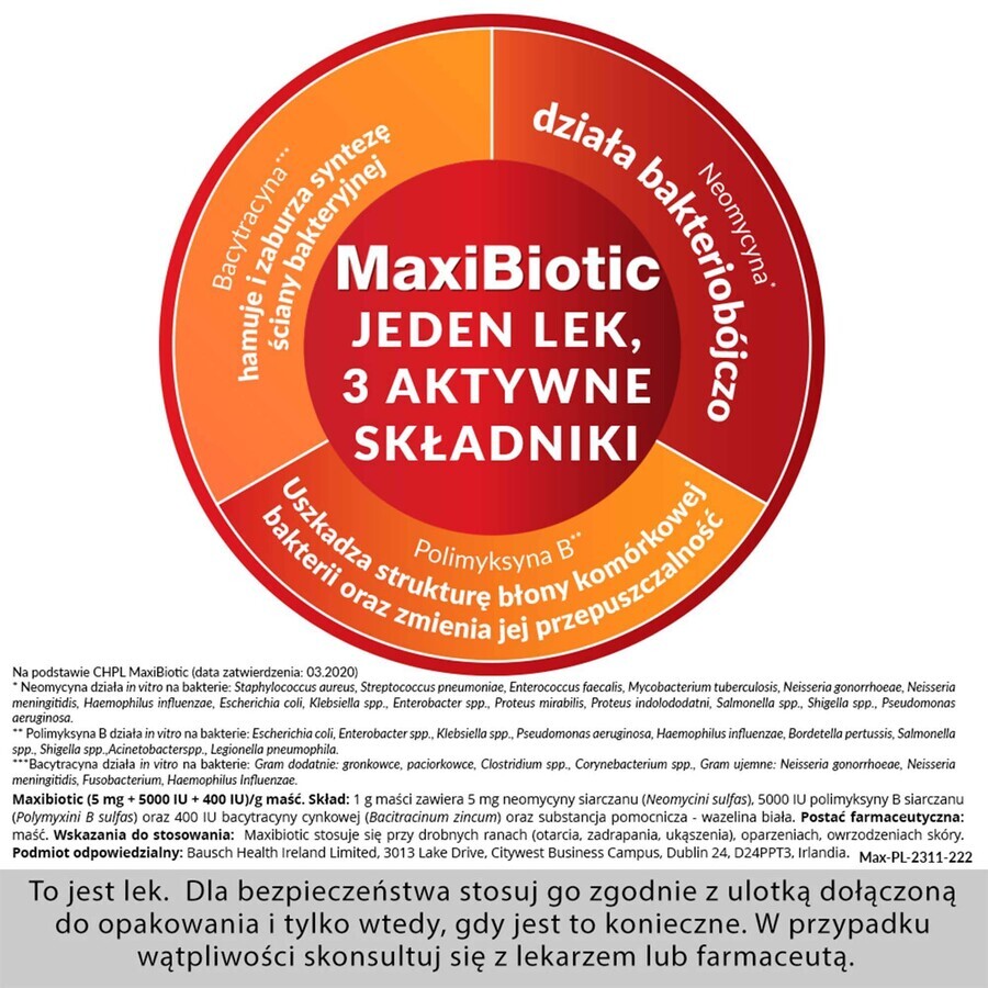 Maxibiotic (5 mg + 5000 IU + 400 IU)/g, ointment, 5 g