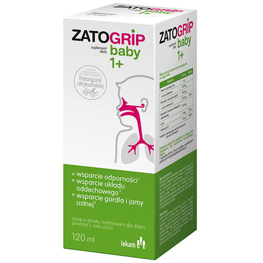 ZatoGrip Baby 1+, sciroppo per bambini, gusto lampone, 120 ml