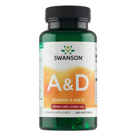 Swanson A &amp; D, vitamine A 500 µg + D 400 IU, 250 capsules de gel