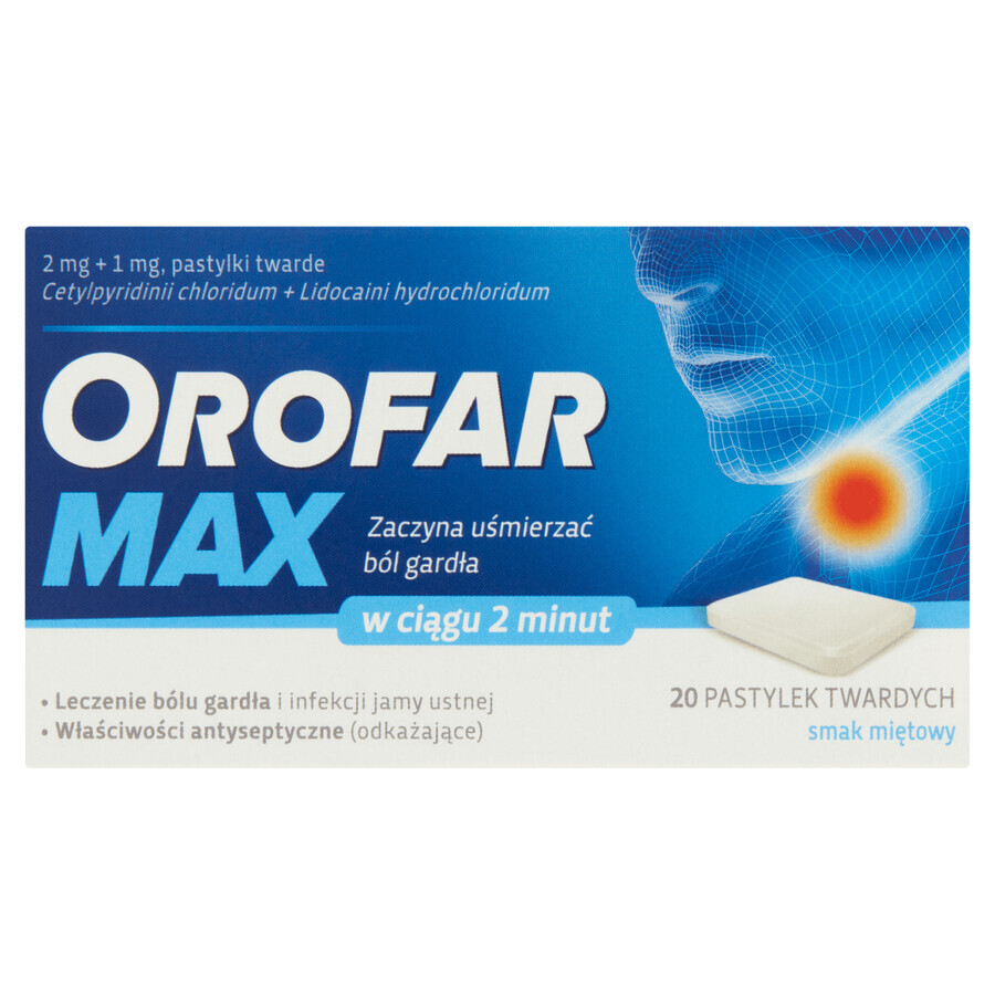 Orofar Max 2 mg + 1 mg, gusto menta, 20 pastiglie rigide