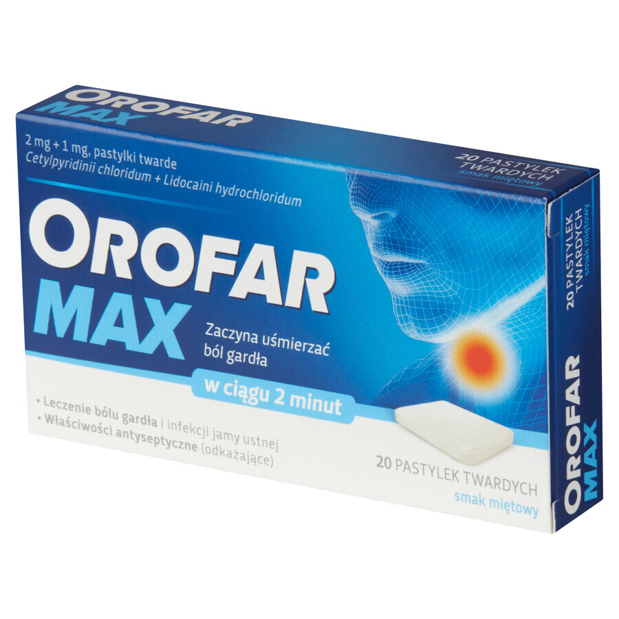 Orofar Max 2 mg + 1 mg, gusto menta, 20 pastiglie rigide