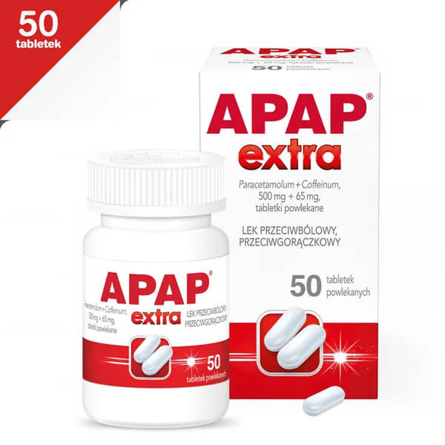 Apap Extra 500 mg + 65 mg, 50 comprimidos recubiertos